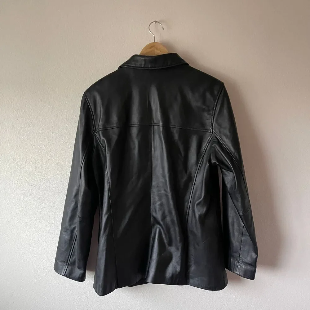 Vintage Sonoma Lambskin Piel Leather 90s Y2K Button-Front Leather‎ Jacket - Picture 6 of 10